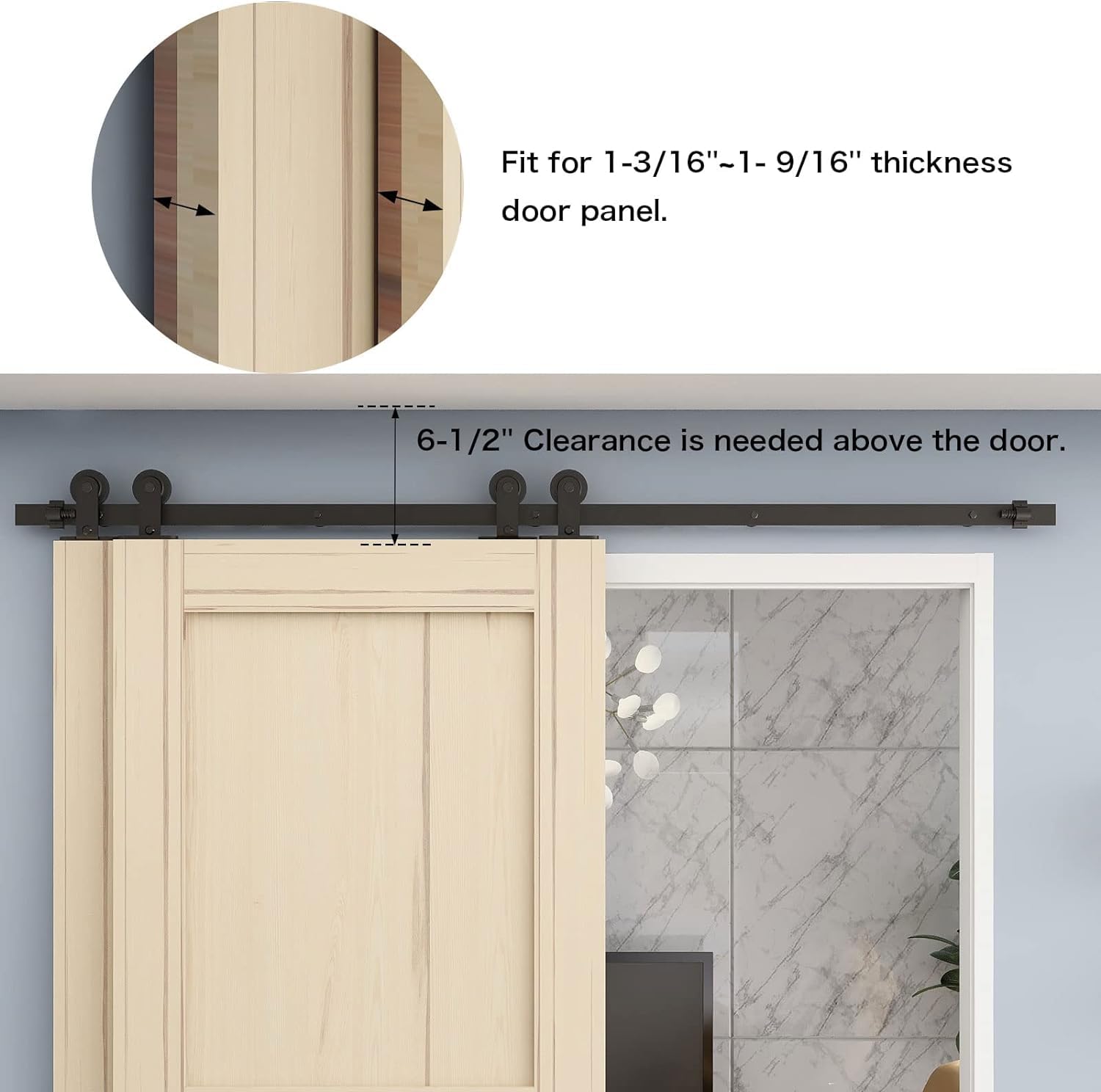 ETIASQSA 6.6FT/203CM Bypass Porta Scorrevole Pista Barn Door Hardware Kit Armadio Guida Rullo Accessorio T Forma Gancio