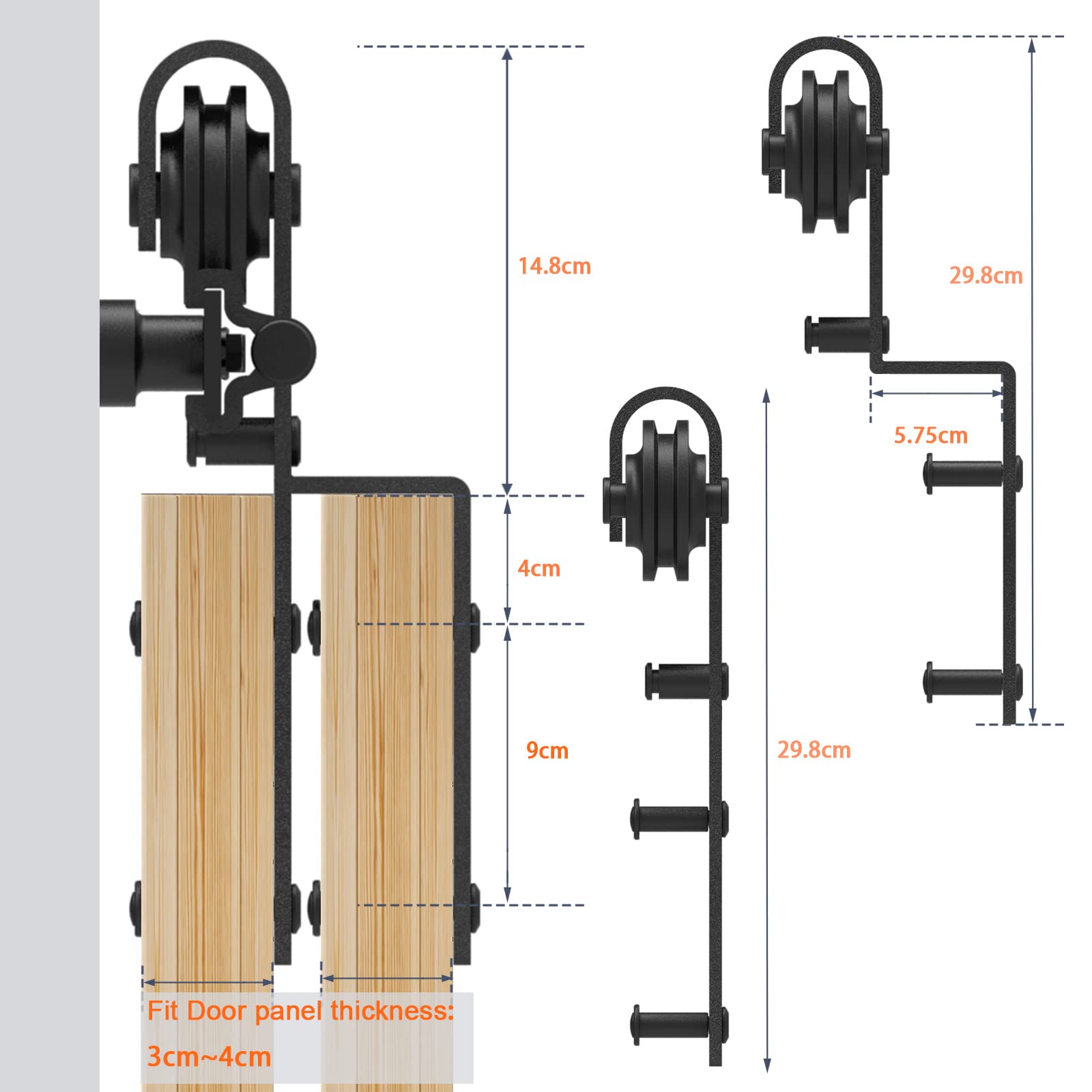 ETIASQSA 8FT/244CM Binario per Porta Scorrevole Kit per Coincide Doppia Porta Barn Bypass Sistema Nero Forma J
