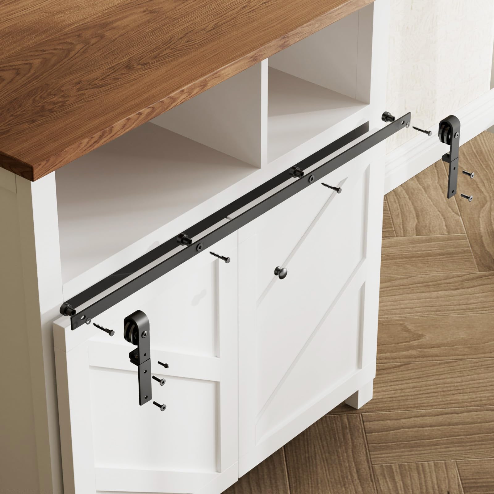 ETIASQSA 2.5FT/76CM Mini Schiebetürbeschlag, für Eintürige TV-Ständer, Kleiner Kleiderschrank, Schrank, Falttür-Beschlagsatz (Keine Schranktüren)