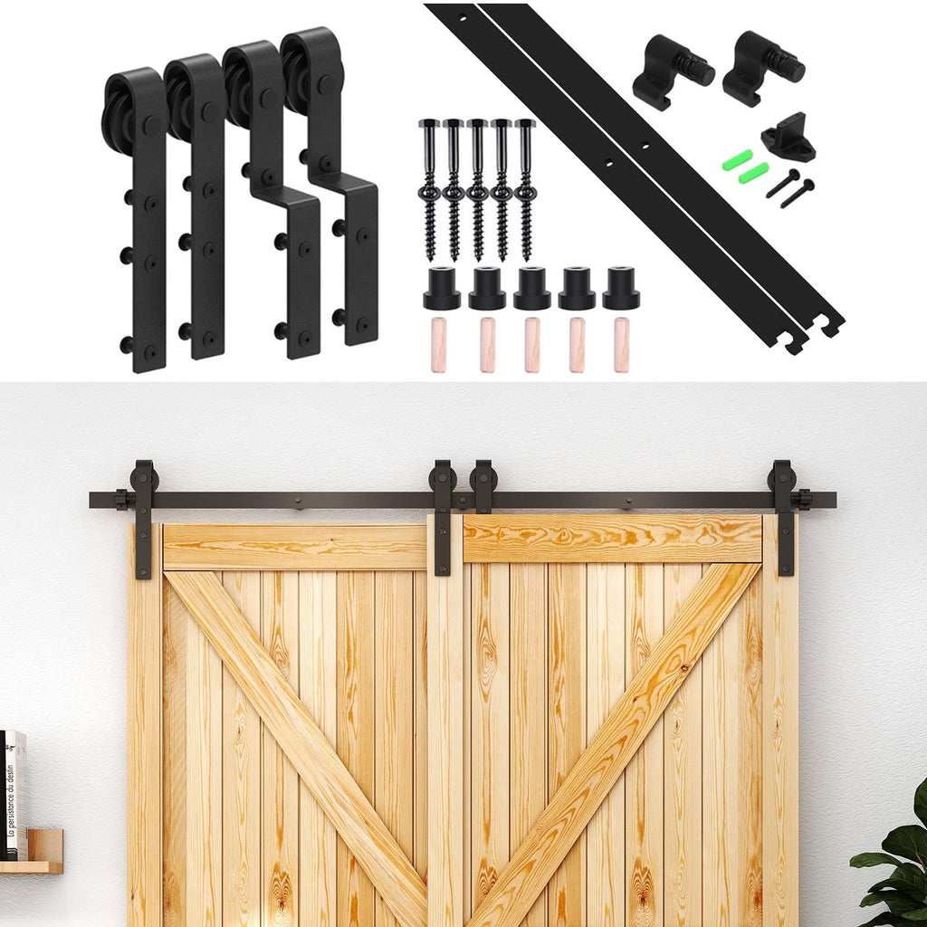 ETIASQSA 7.5FT/223CM Binario per Porta Scorrevole Kit per Coincide Doppia Porta Barn Bypass Sistema Nero Forma J