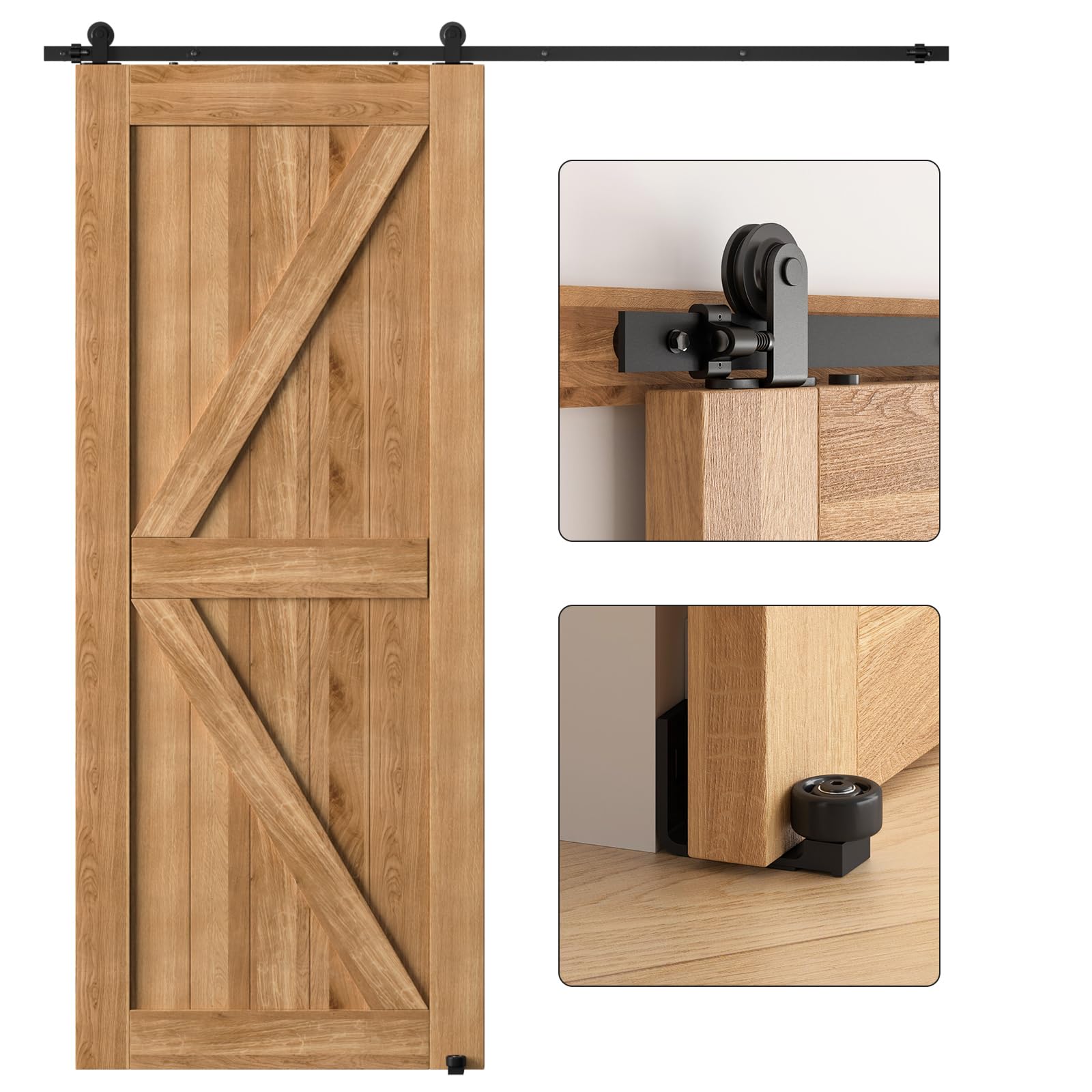 173CM/5.5FT Sliding Barn Door Hardware Kit Track Roller Closet Accessory Including Adjustable Floor Guide