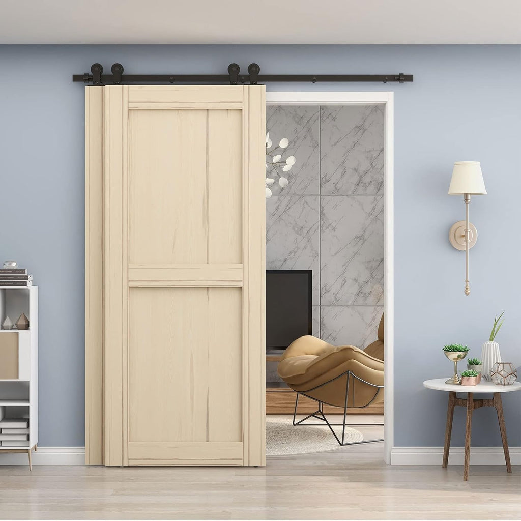 ETIASQSA 6.6FT/203CM Bypass Porta Scorrevole Pista Barn Door Hardware Kit Armadio Guida Rullo Accessorio T Forma Gancio