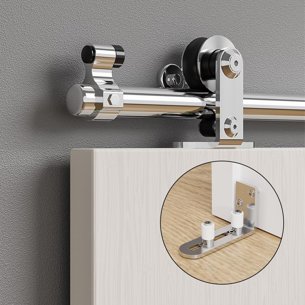 ETIASQSA 152 cm/5 FT per porta scorrevole, in acciaio inox, con guida a pavimento, per 1 porta in legno (forma a T