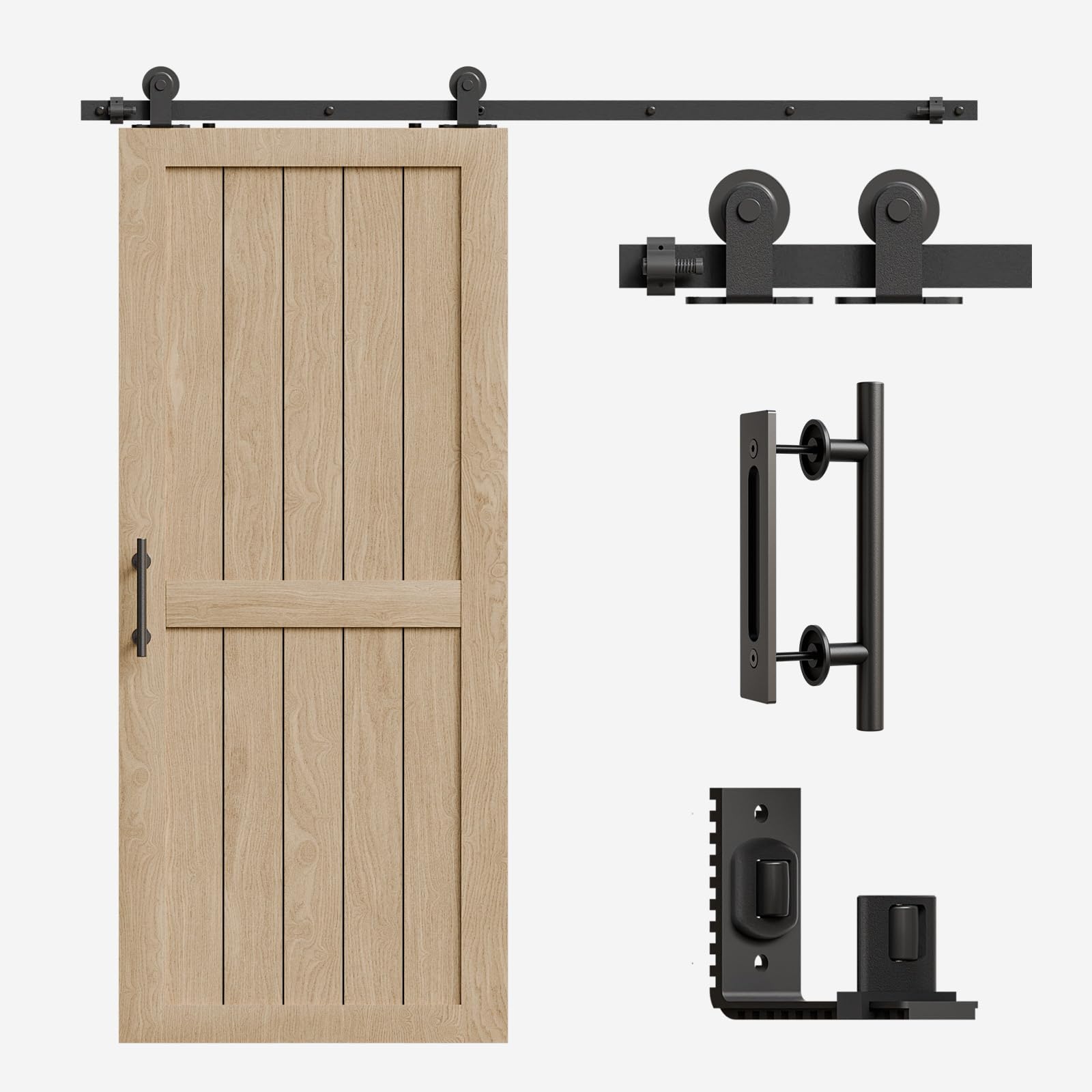 182CM/6FT Schiebetürbeschlag, Schiebetürsystem Komplettset Laufschiene Rollen Set für Sliding Door Schwarz Beinhaltet verstellbare Bodenführung und Türgriff