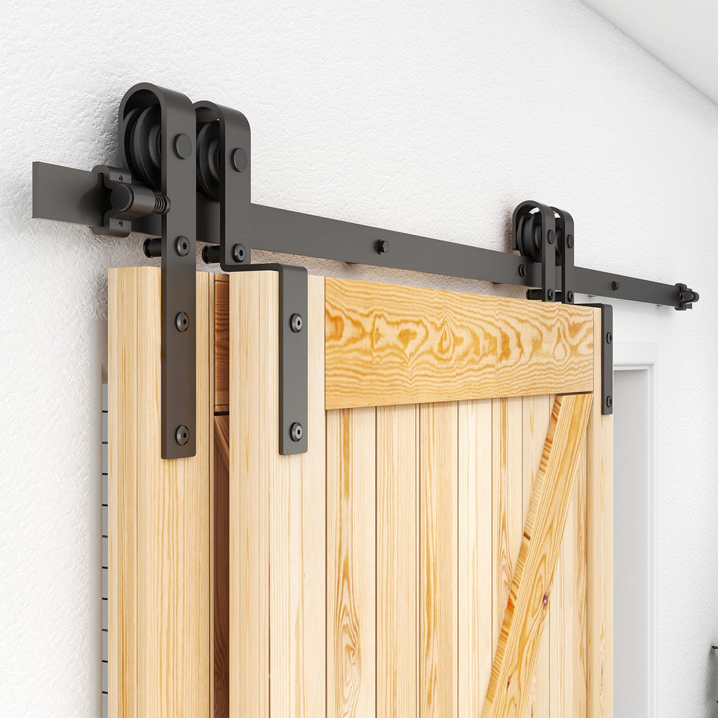 ETIASQSA 8FT/244CM Binario per Porta Scorrevole Kit per Coincide Doppia Porta Barn Bypass Sistema Nero Forma J