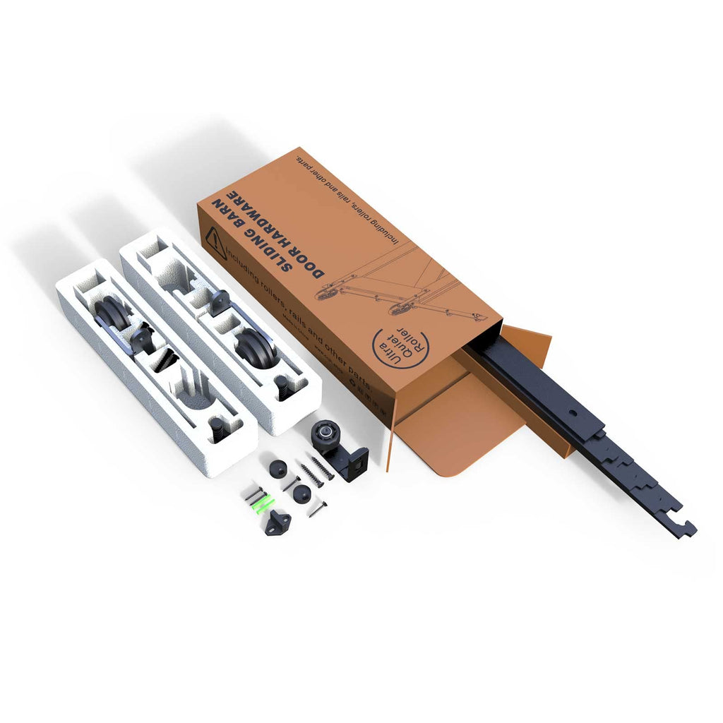 ETIASQSA 200CM/6.6FT Sliding Barn Door Hardware Kit Track Roller Closet Accessory Including Adjustable Floor Guide