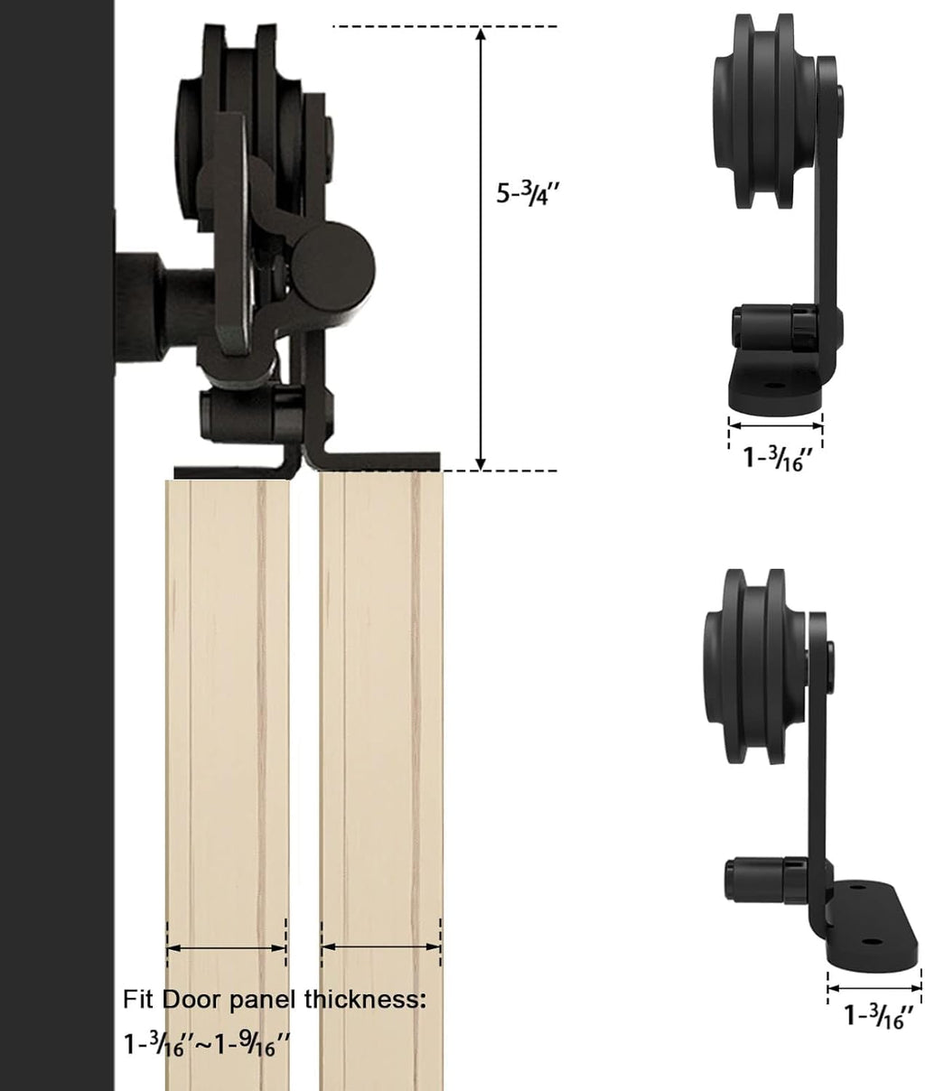 Bypass Schiebetürbeschlag Doppeltür 152CM/5FT Schiebetürsystem Gleitschiene Lamellentür Schiebetür schiene Komplettset für 2 Holztür Tore T Shape Schwarz