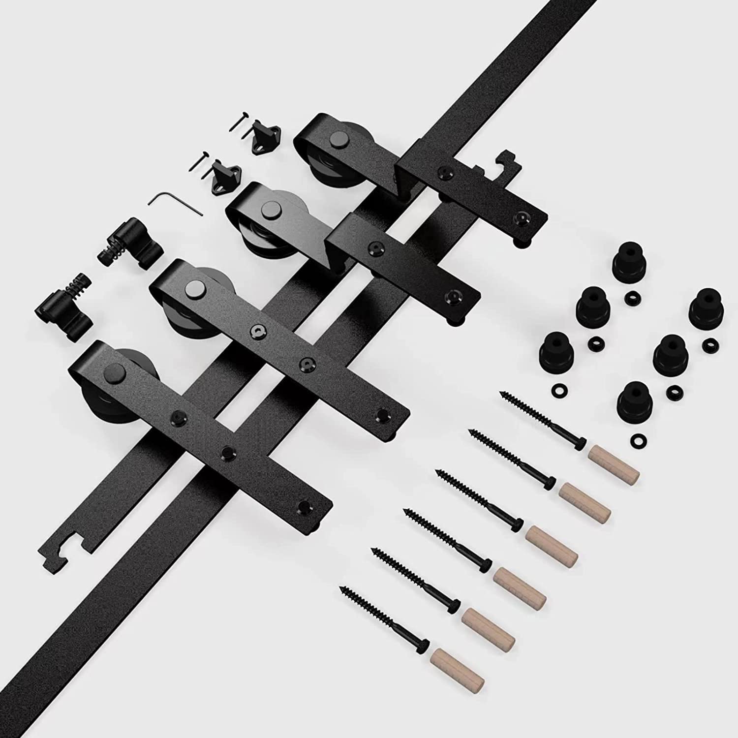 ETIASQSA 10FT/305CM Binario per Porta Scorrevole Kit per Coincide Doppia Porta Barn Bypass Sistema Nero Forma J