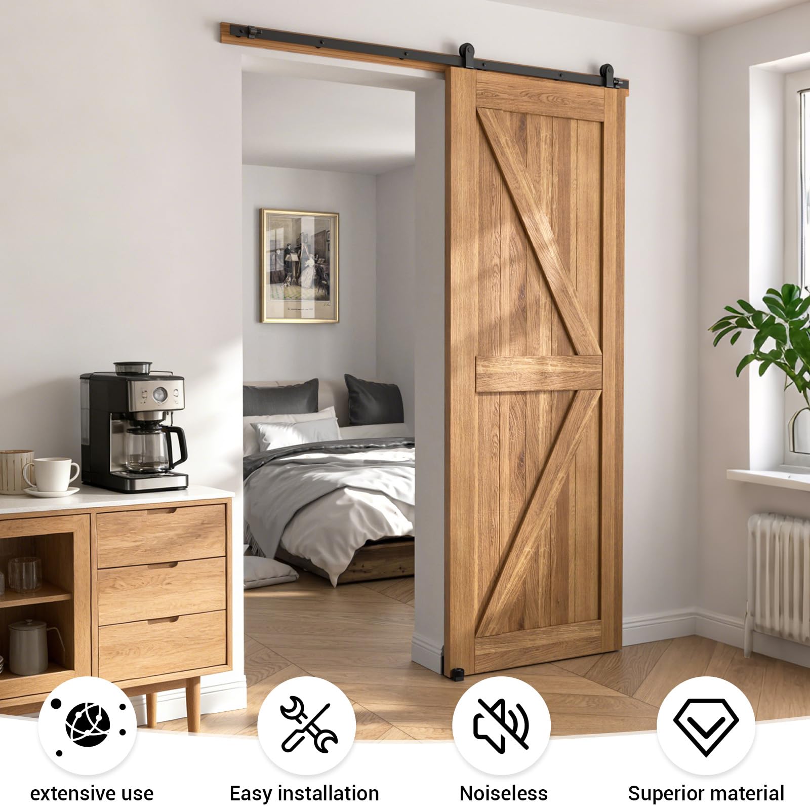 173CM/5.5FT Sliding Barn Door Hardware Kit Track Roller Closet Accessory Including Adjustable Floor Guide