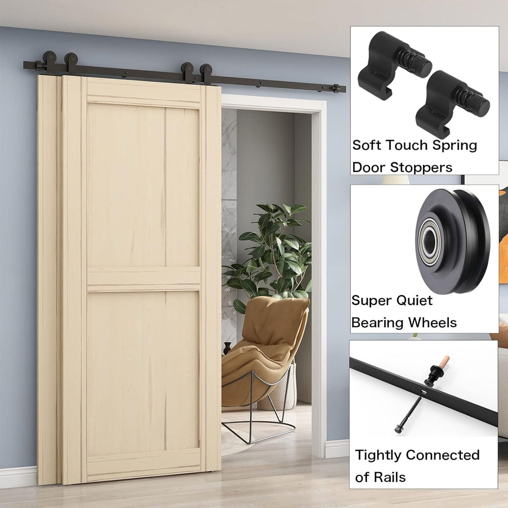 ETIASQSA 10FT/305CM Bypass Porta Scorrevole Pista Barn Door Hardware Kit Armadio Guida Rullo Accessorio T Forma Gancio