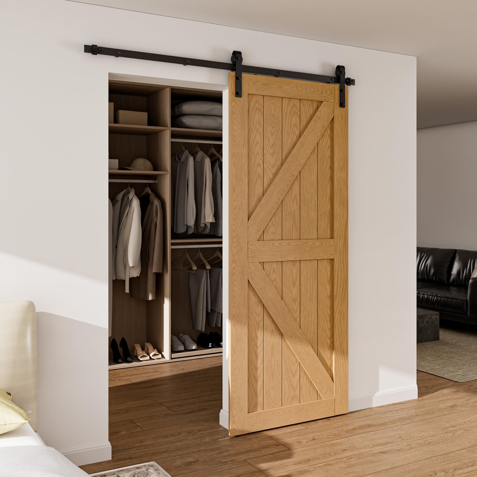 244CM/8FT Schiebetürbeschlag Schiebetürsystem Gleitschiene Holzschiebetür Schwarz Geeignet für individuelle Schiebetüren