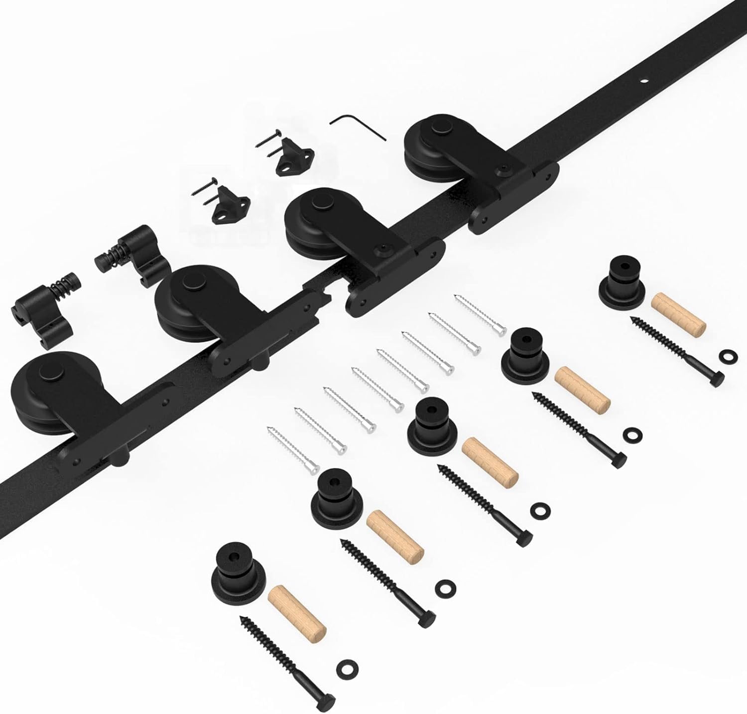 ETIASQSA 10FT/305CM Bypass Porta Scorrevole Pista Barn Door Hardware Kit Armadio Guida Rullo Accessorio T Forma Gancio