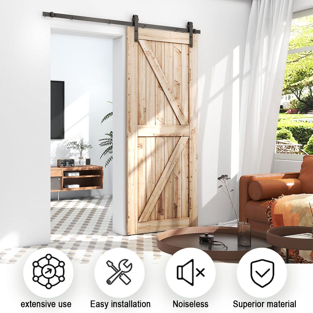 ETIASQSA 7FT/213CM Sliding Door Track Barn Door Hardware Kit Closet Rail Roller Heavy Duty Wood Door Hardware