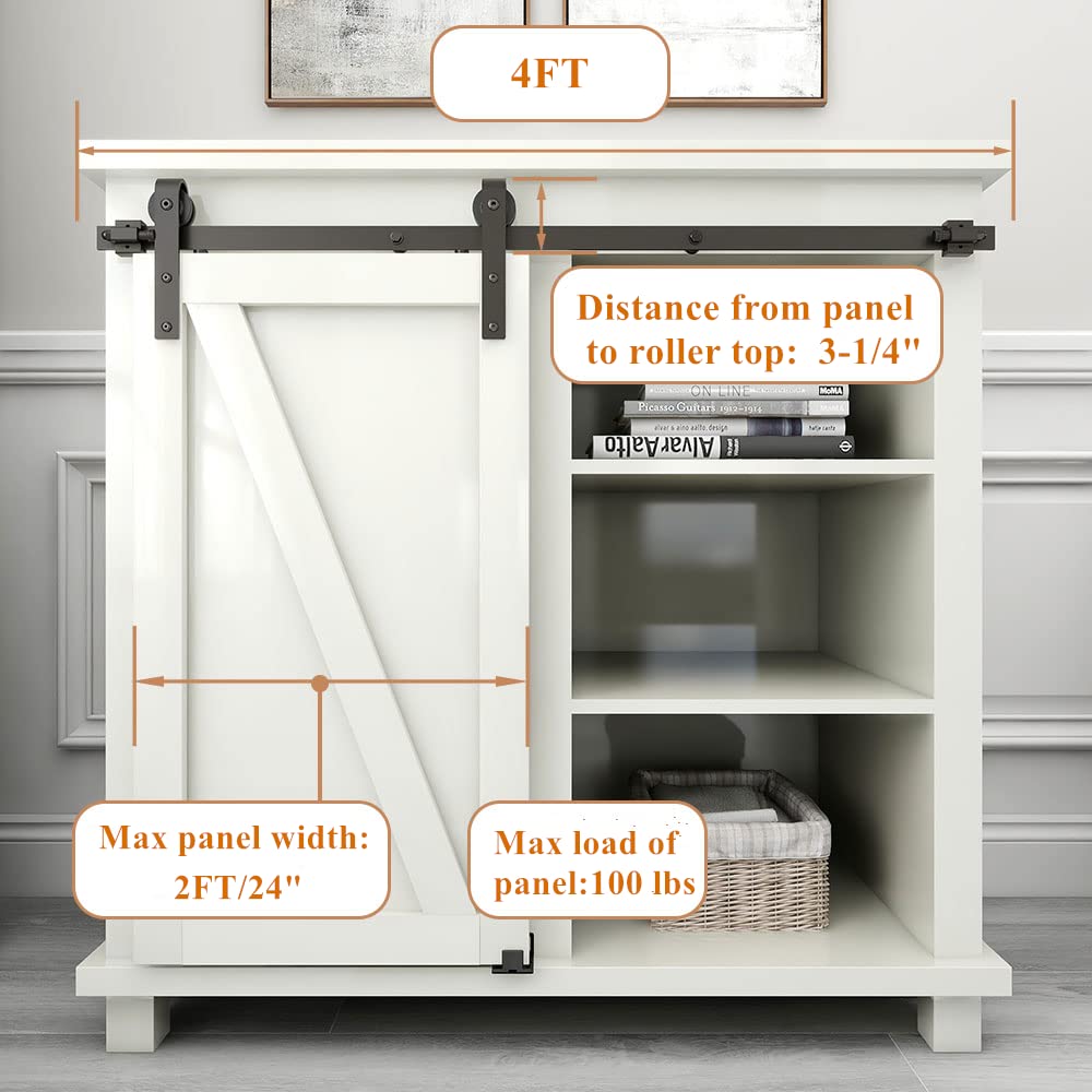 ETIASQSA 122cm/4FT Super Mini Sliding Barn Door Cabinet Hardware Kit for Single Door TV Stands Small Cabinets, J-Shaped Hanger Black