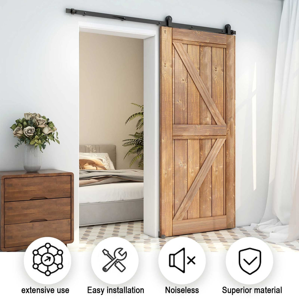 ETIASQSA 150CM/5FT Sliding Barn Door Hardware Kit Track Roller Closet Accessory Including Adjustable Floor Guide