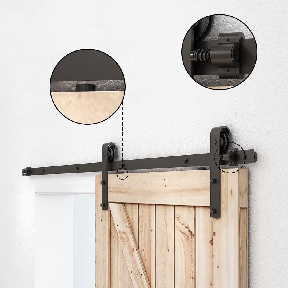 ETIASQSA 244CM/8FT Kit per Porta Scorrevole Binario per Porta Scorrevole Kit Nero Porta Scorrevole Kit Accessori per Porta Singola Scorrevole