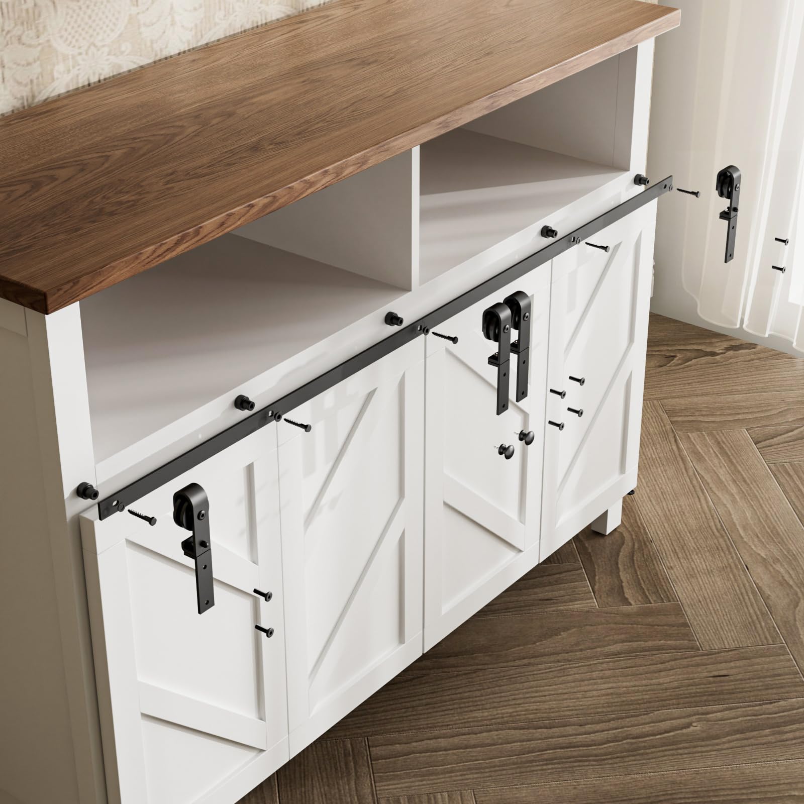 5FT/153CM Mini Schiebetürbeschlag, für Zweitürige Schrank, TV-Ständer, Kleiner Kleiderschrank, Falttür-Beschlagsatz (Keine Schranktüren)