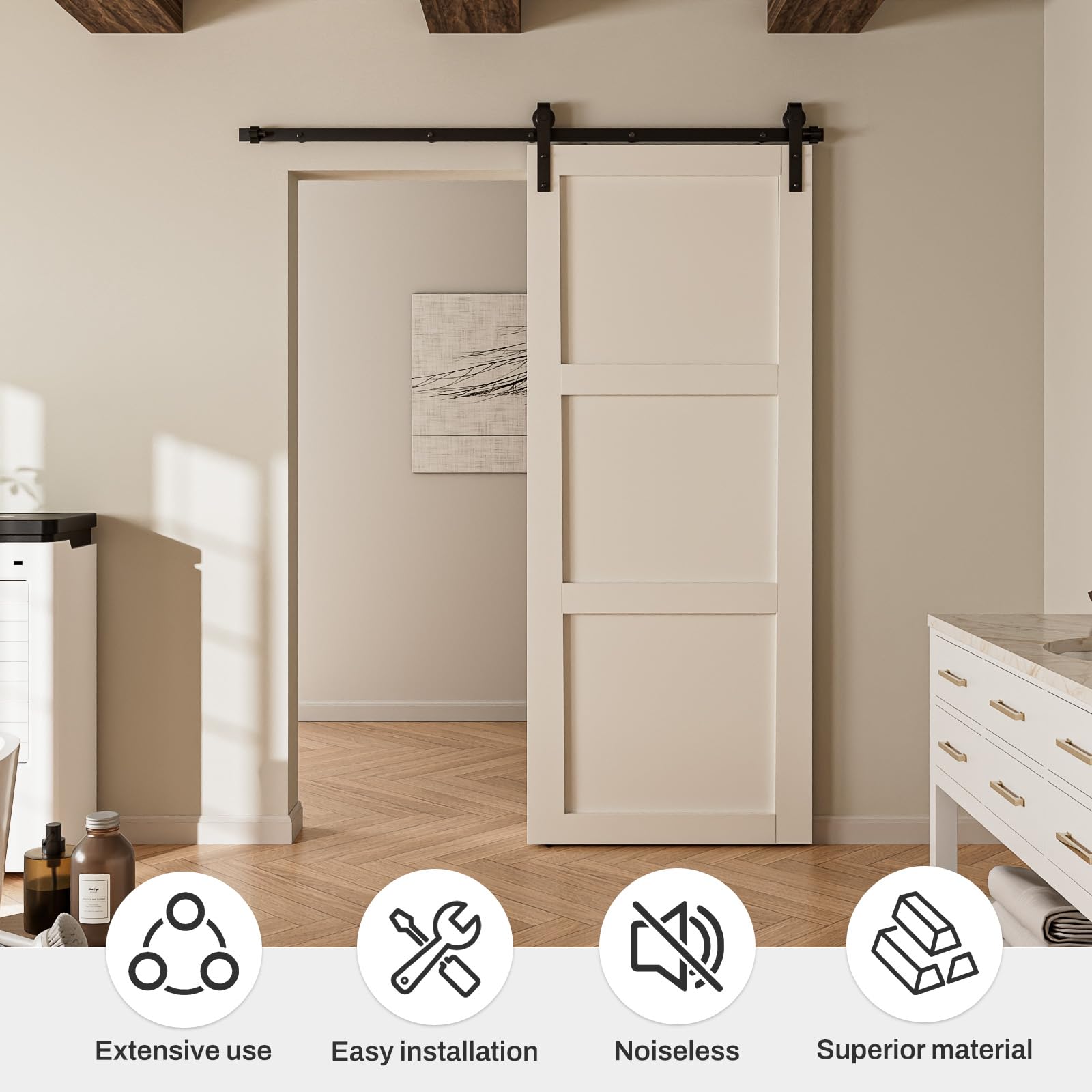 213CM/7FT Schiebetürbeschlag Schiebetürsystem Gleitschiene Holzschiebetür Schwarz Geeignet für individuelle Schiebetüren