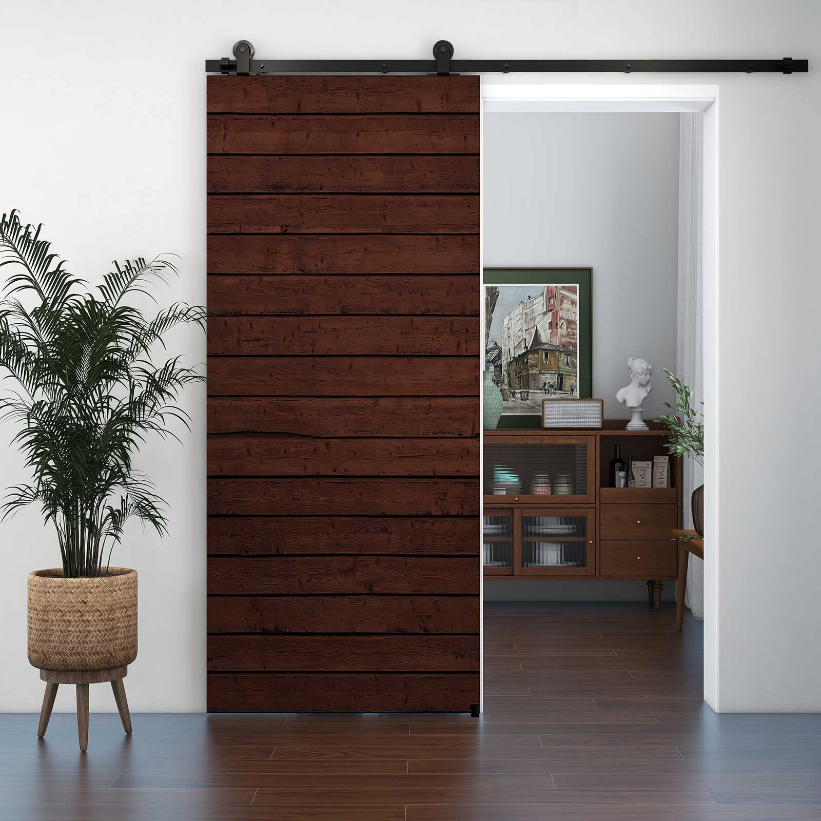 ETIASQSA 150CM/5FT Sliding Barn Door Hardware Kit Track Roller Closet Accessory Including Adjustable Floor Guide