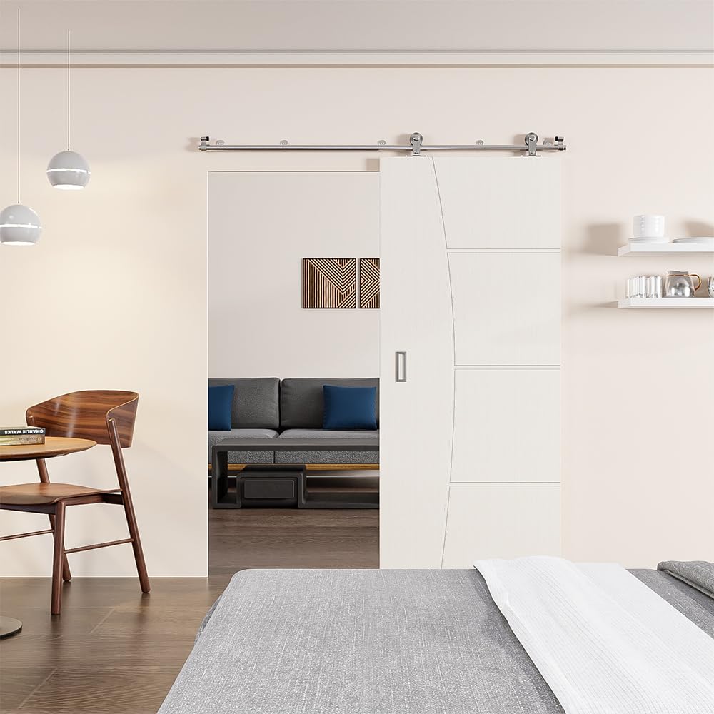 ETIASQSA 167CM/5.5FT Rail Sliding Barn Door Hardware Kit Stainless Steel Track Roller Accessory for Single Door(T)