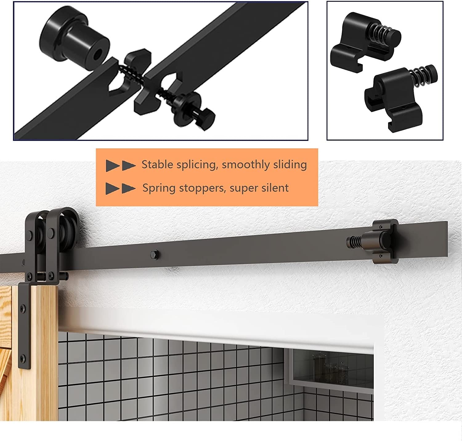 ETIASQSA 10FT/305CM Binario per Porta Scorrevole Kit per Coincide Doppia Porta Barn Bypass Sistema Nero Forma J