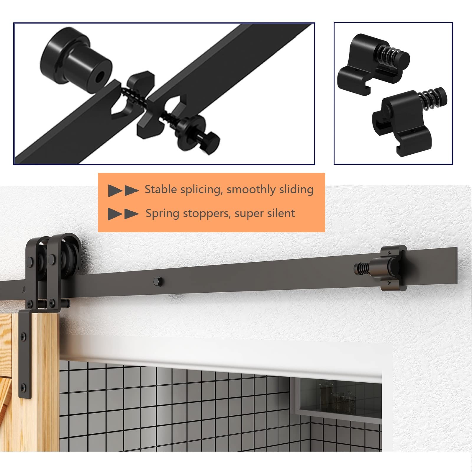 ETIASQSA 8FT/244CM Binario per Porta Scorrevole Kit per Coincide Doppia Porta Barn Bypass Sistema Nero Forma J