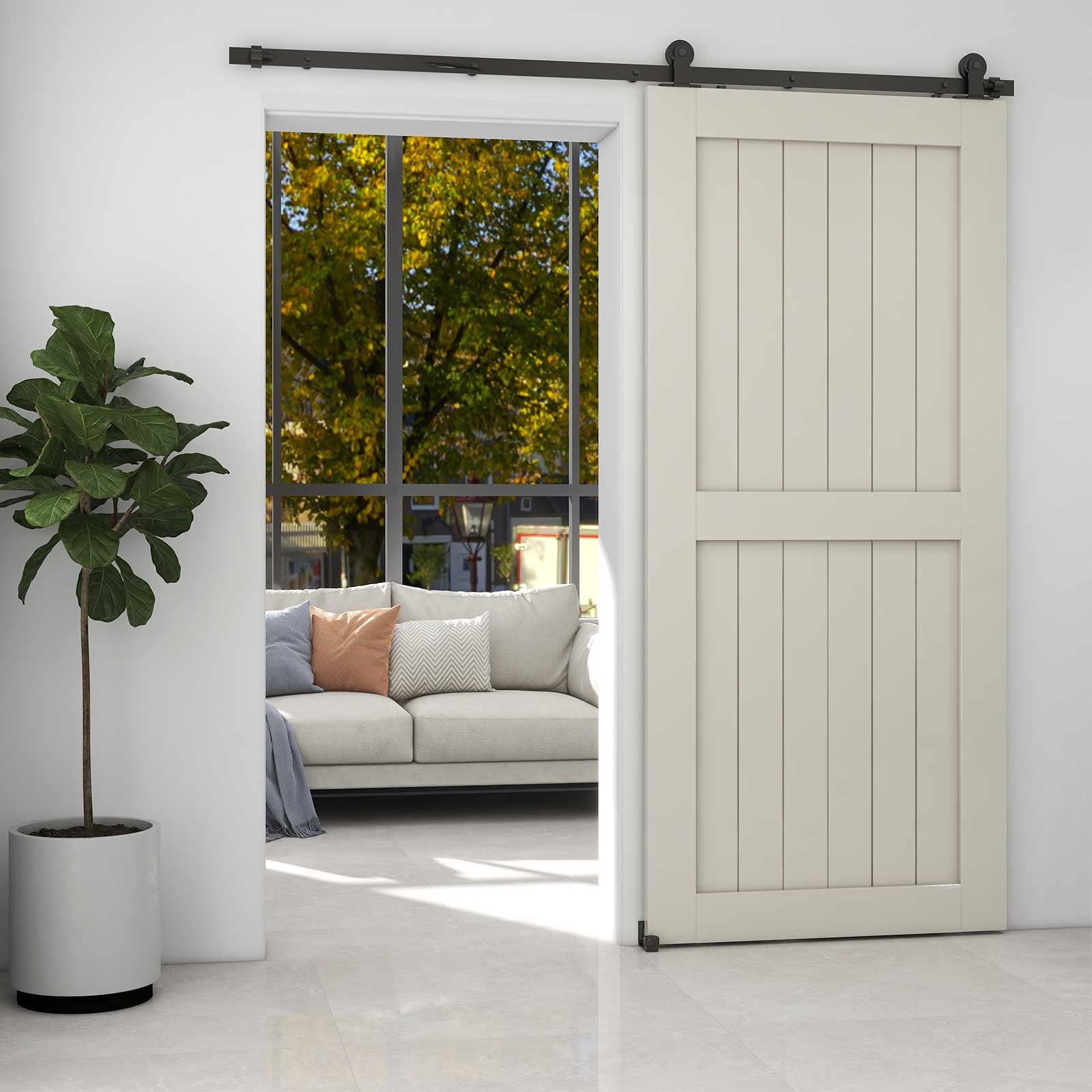 ETIASQSA 200CM/6.6FT Sliding Barn Door Hardware Kit Track Roller Closet Accessory Including Adjustable Floor Guide