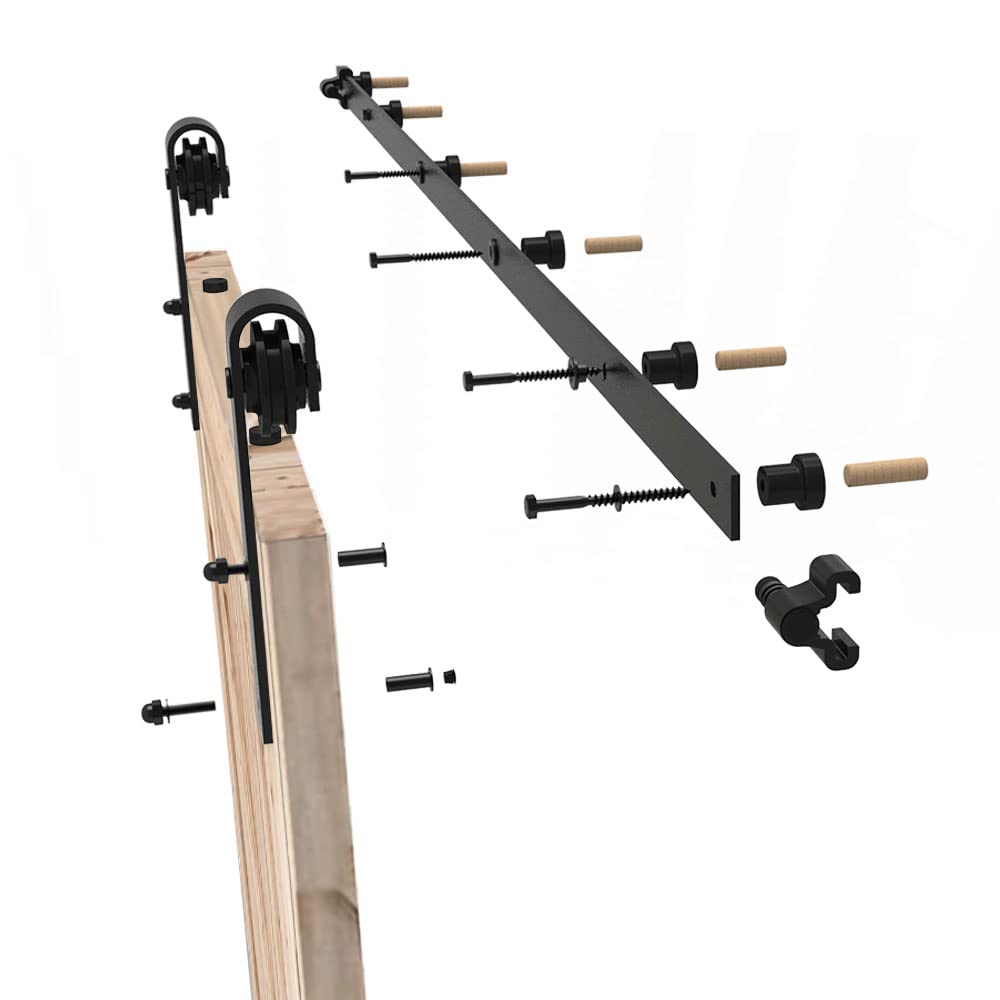 ETIASQSA 244CM/8FT Kit per Porta Scorrevole Binario per Porta Scorrevole Kit Nero Porta Scorrevole Kit Accessori per Porta Singola Scorrevole
