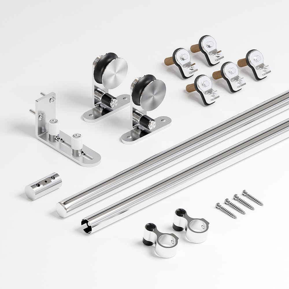ETIASQSA 152CM/5FT Rail Sliding Barn Door Hardware Kit Stainless Steel Track Roller Accessory for Single Door(T)