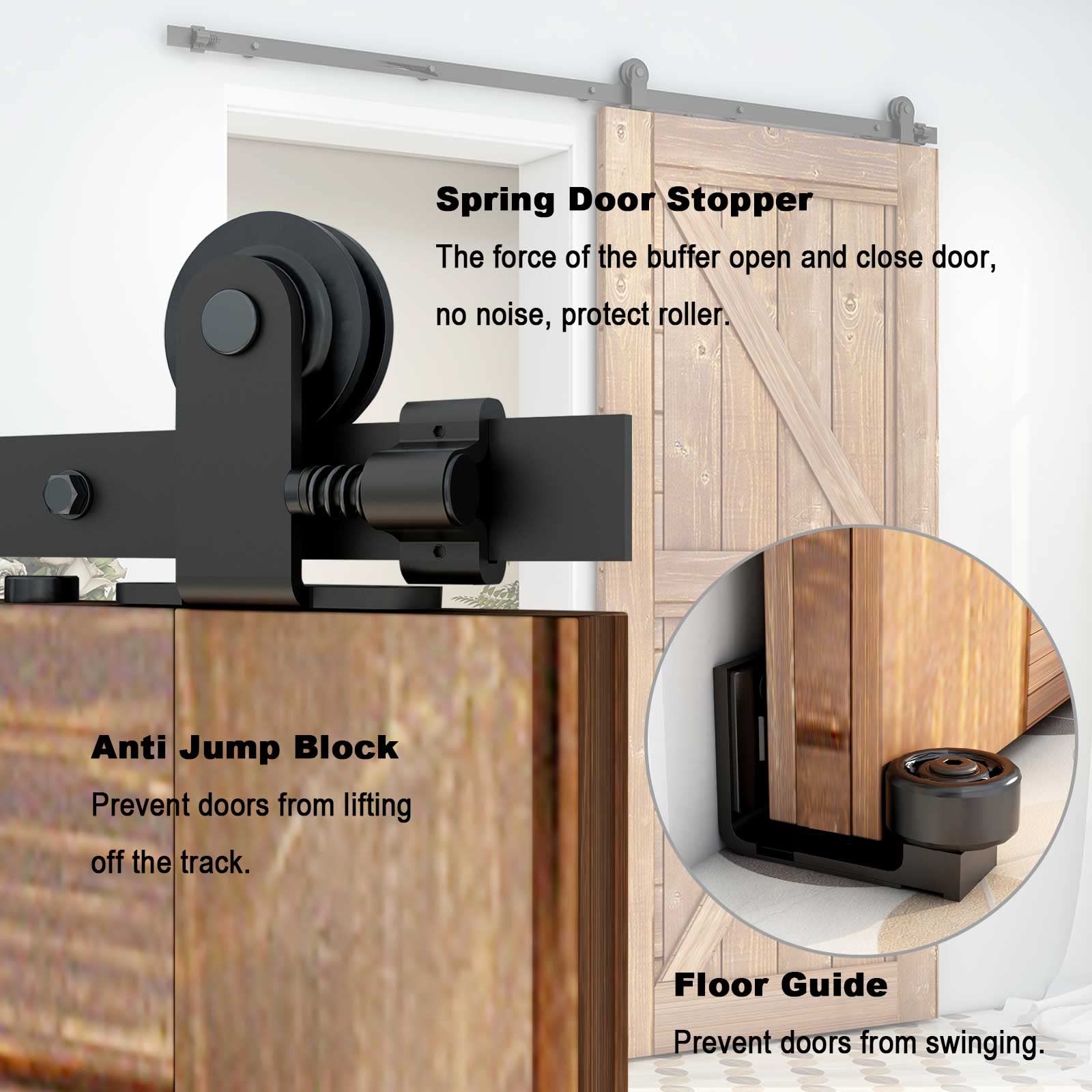 ETIASQSA 150CM/5FT Sliding Barn Door Hardware Kit Track Roller Closet Accessory Including Adjustable Floor Guide