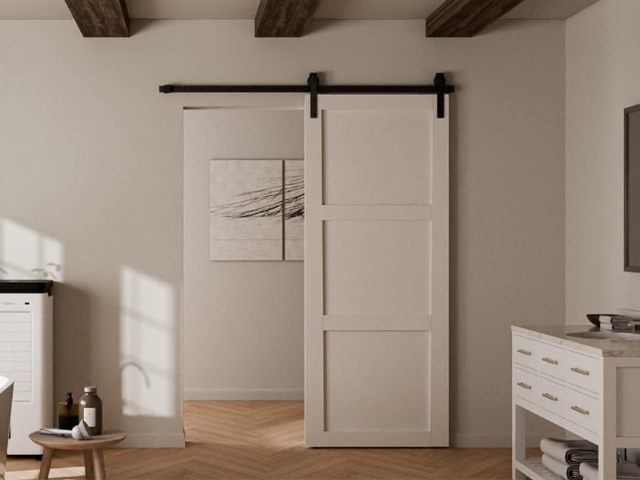 ETIASQSA 200CM/6.6FT Kit per Porta Scorrevole Binario per Porta Scorrevole Kit Nero Porta Scorrevole Kit Accessori per Porta Singola Scorrevole