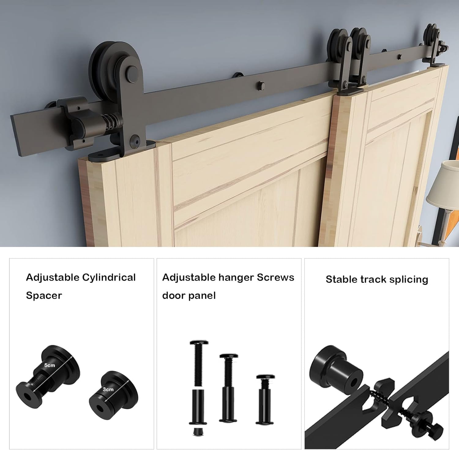 ETIASQSA 182CM/6FT Bypass Quincaillerie De Porte Coulissante Kit Porte Coulissante Rail pour système de quincaillerie à double porte
