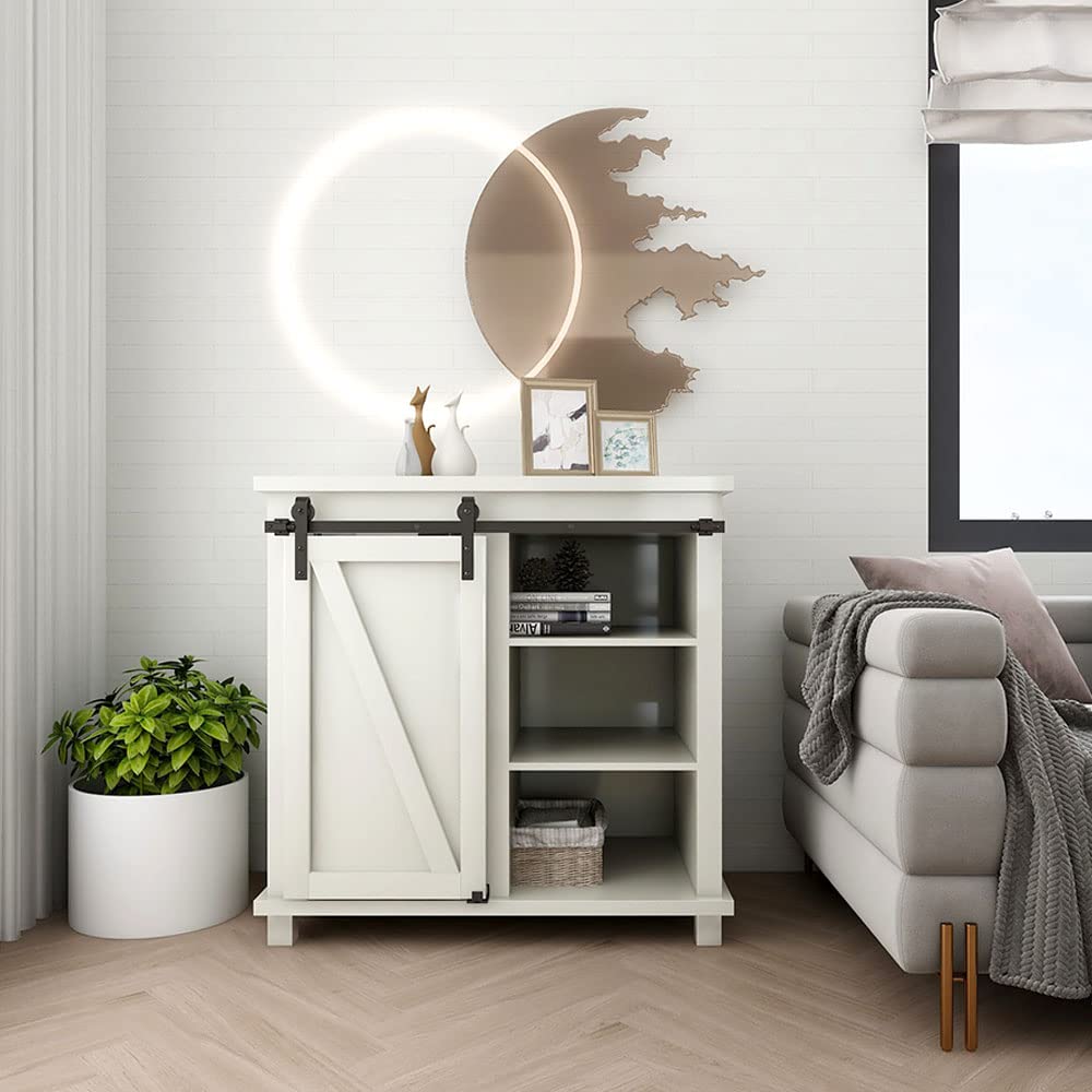 ETIASQSA 91.5cm/3FT Super Mini Sliding Barn Door Cabinet Hardware Kit for Single Door TV Stands Small Cabinets, J-Shaped Hanger Black