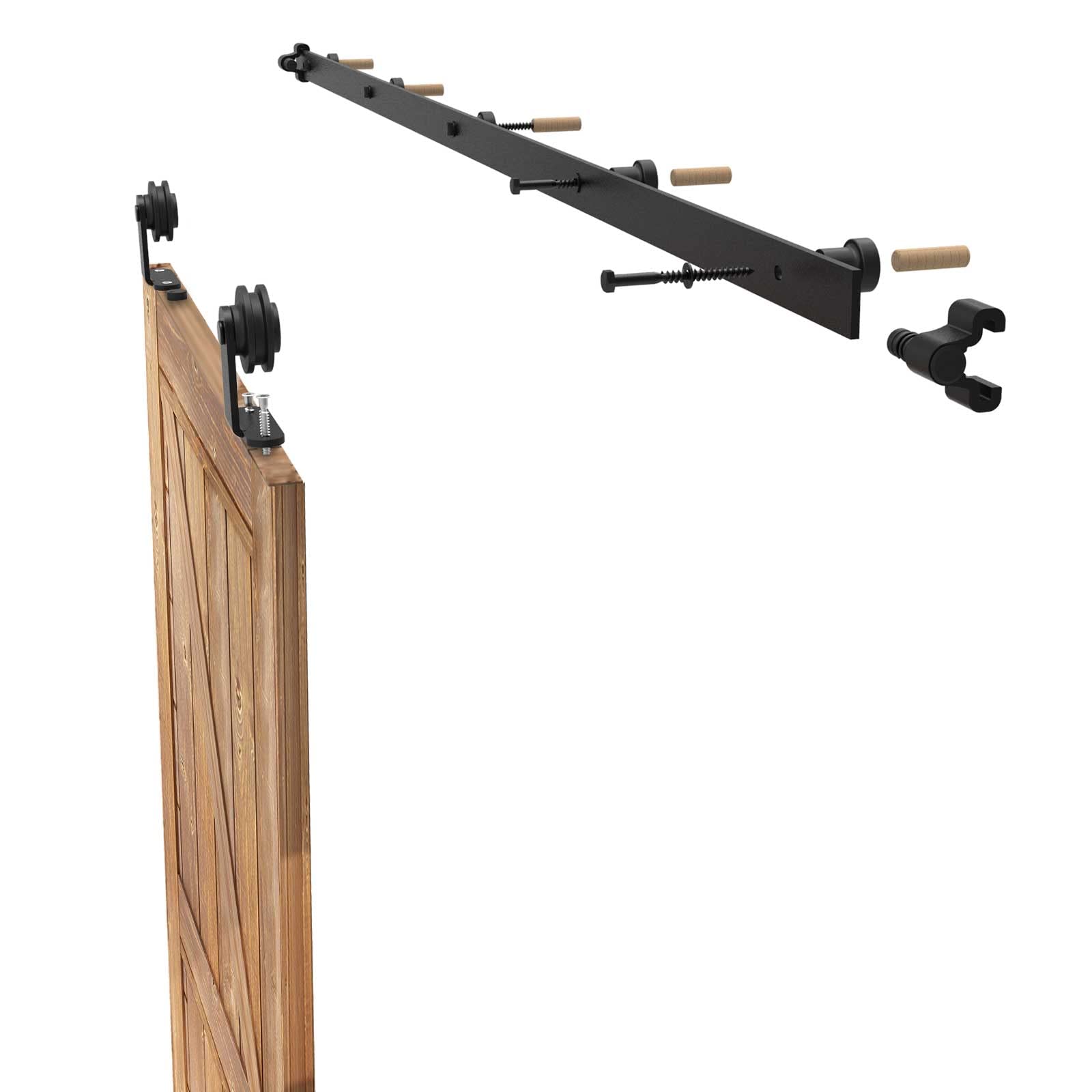 ETIASQSA 173CM/5.5FT Sliding Barn Door Hardware Kit Track Roller Closet Accessory Including Adjustable Floor Guide