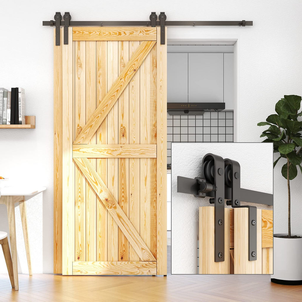 ETIASQSA 6.6FT/203CM Binario per Porta Scorrevole Kit per Coincide Doppia Porta Barn Bypass Sistema Nero Forma J