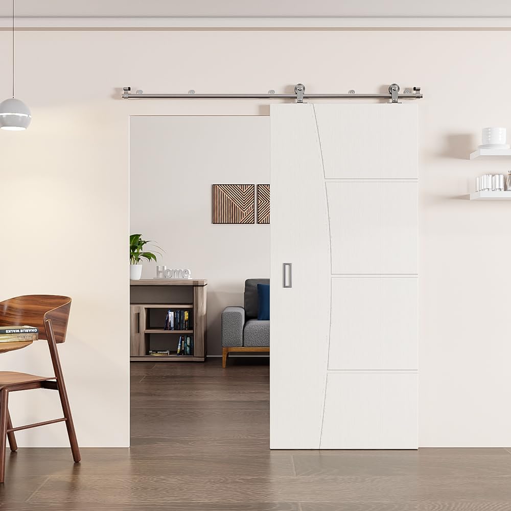 ETIASQSA 152 cm/5 FT per porta scorrevole, in acciaio inox, con guida a pavimento, per 1 porta in legno (forma a T