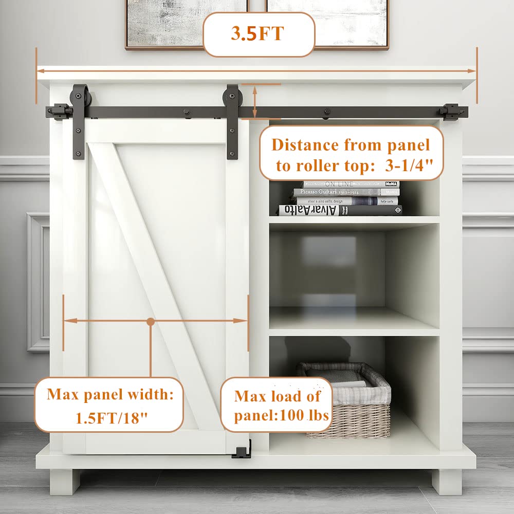 ETIASQSA 106.5cm/3.5FT Super Mini Sliding Barn Door Cabinet Hardware Kit for Single Door TV Stands Small Cabinets, J-Shaped Hanger