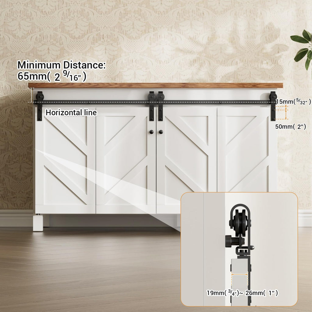 5FT/153CM Mini Schiebetürbeschlag, für Zweitürige Schrank, TV-Ständer, Kleiner Kleiderschrank, Falttür-Beschlagsatz (Keine Schranktüren)