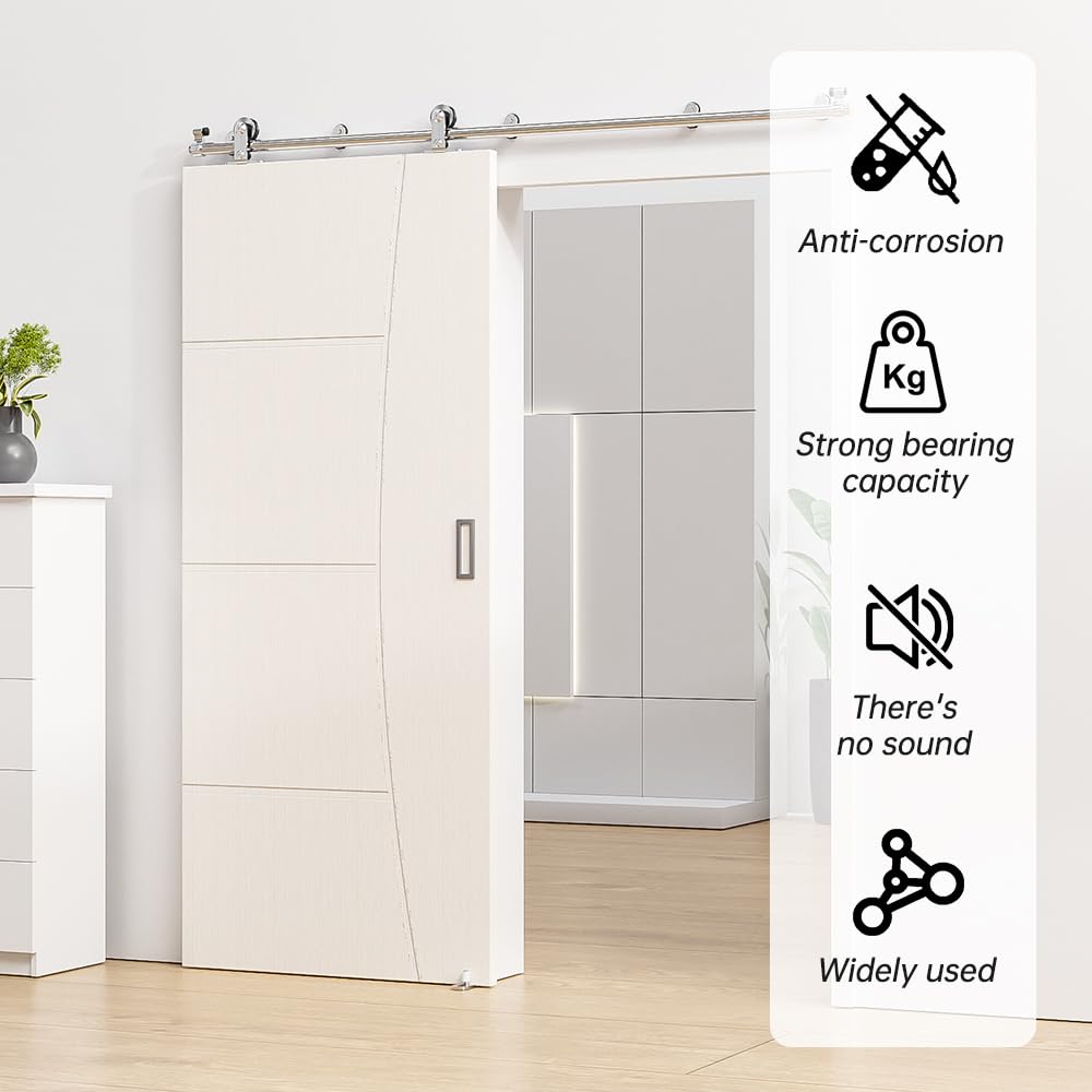 ETIASQSA 183CM/6FT Rail Sliding Barn Door Hardware Kit Stainless Steel Track Roller Accessory for Single Door(T)