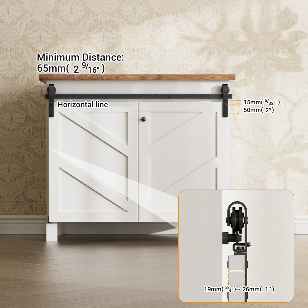 ETIASQSA 3.5FT/106CM Mini Schiebetürbeschlag, für Eintürige TV-Ständer, Kleiner Kleiderschrank, Schrank, Falttür-Beschlagsatz (Keine Schranktüren)