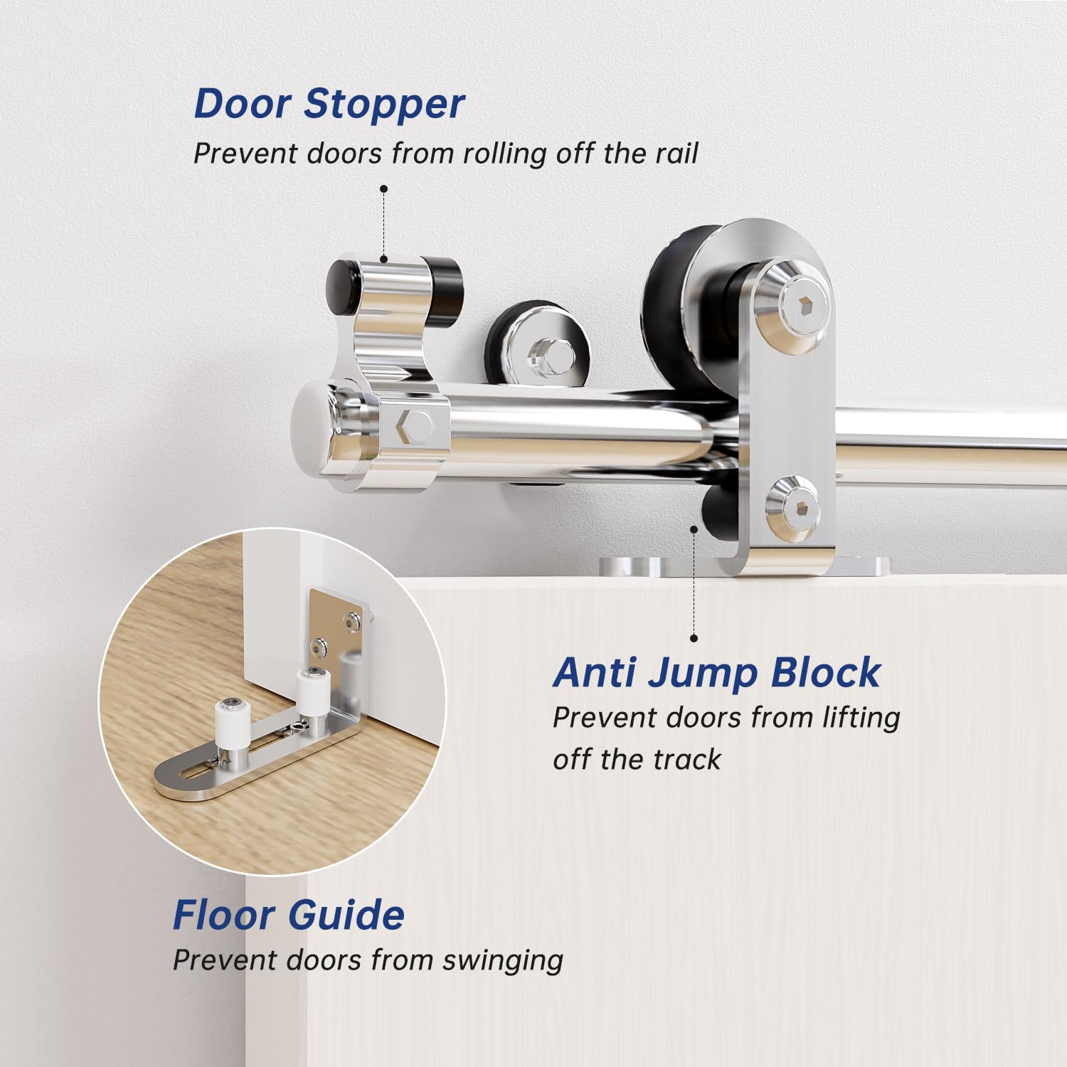 ETIASQSA 200CM/6.6FT Rail Sliding Barn Door Hardware Kit Stainless Steel Track Roller Accessory for Single Door(T)