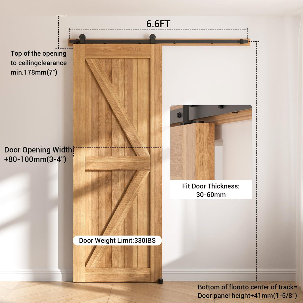 173CM/5.5FT Sliding Barn Door Hardware Kit Track Roller Closet Accessory Including Adjustable Floor Guide