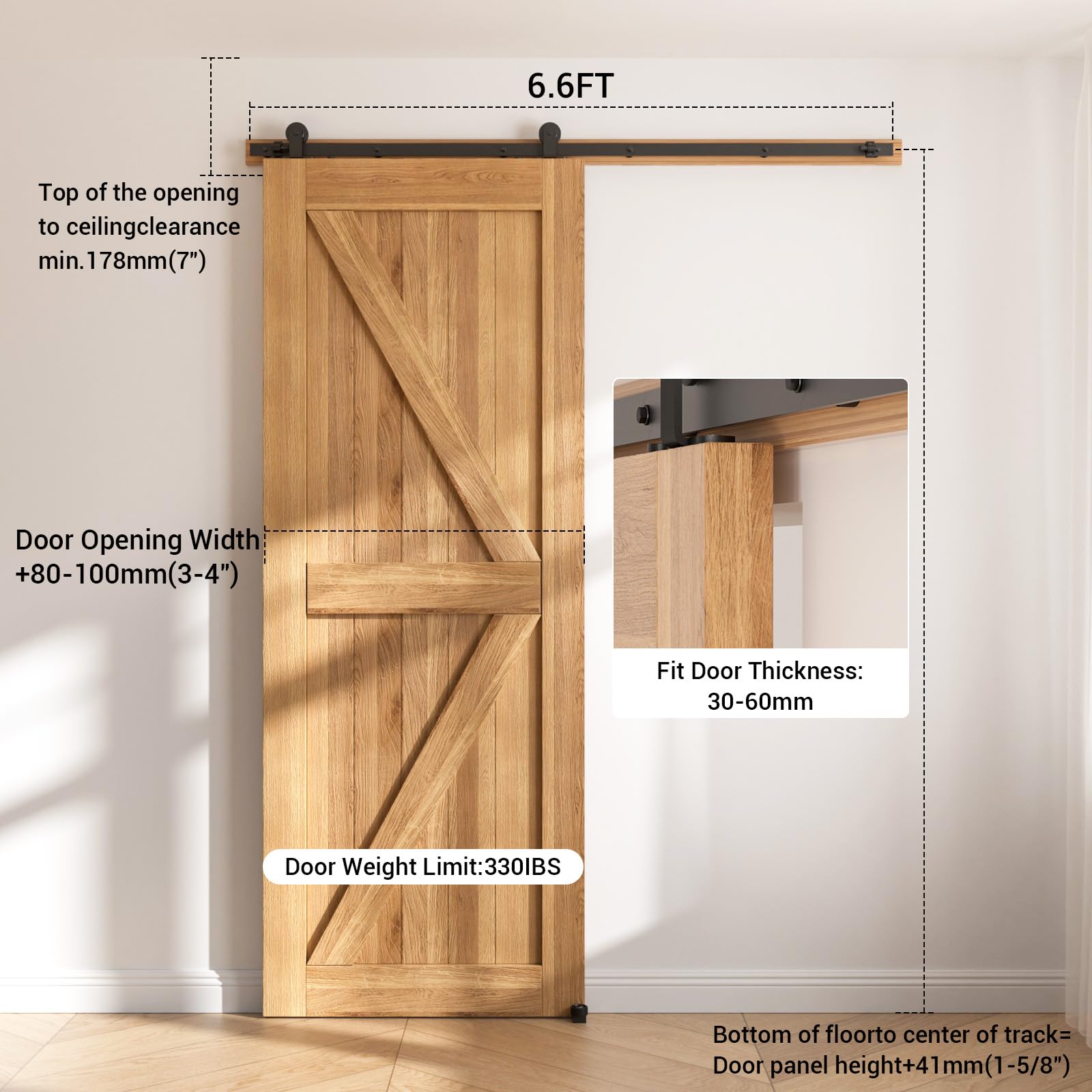 173CM/5.5FT Sliding Barn Door Hardware Kit Track Roller Closet Accessory Including Adjustable Floor Guide