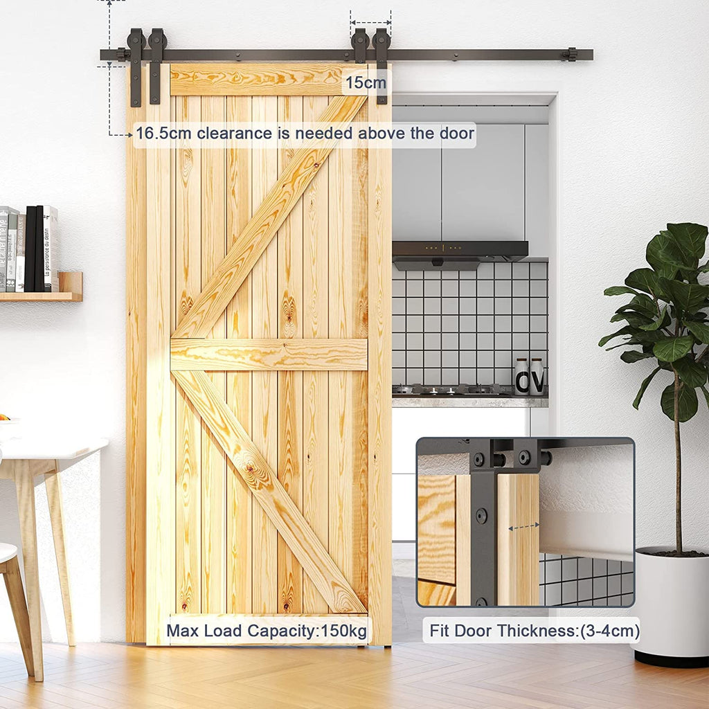 ETIASQSA 10FT/305CM Binario per Porta Scorrevole Kit per Coincide Doppia Porta Barn Bypass Sistema Nero Forma J