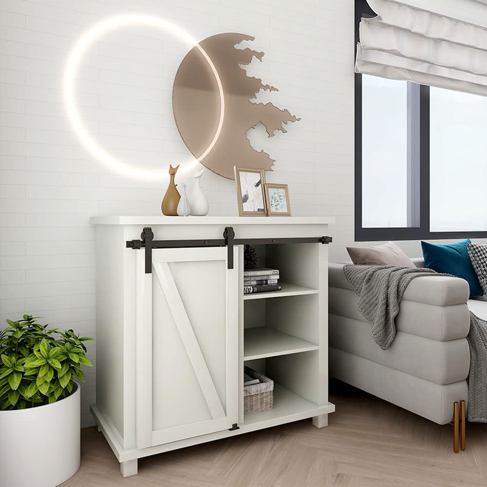 ETIASQSA 106.5cm/3.5FT Super Mini Sliding Barn Door Cabinet Hardware Kit for Single Door TV Stands Small Cabinets, J-Shaped Hanger