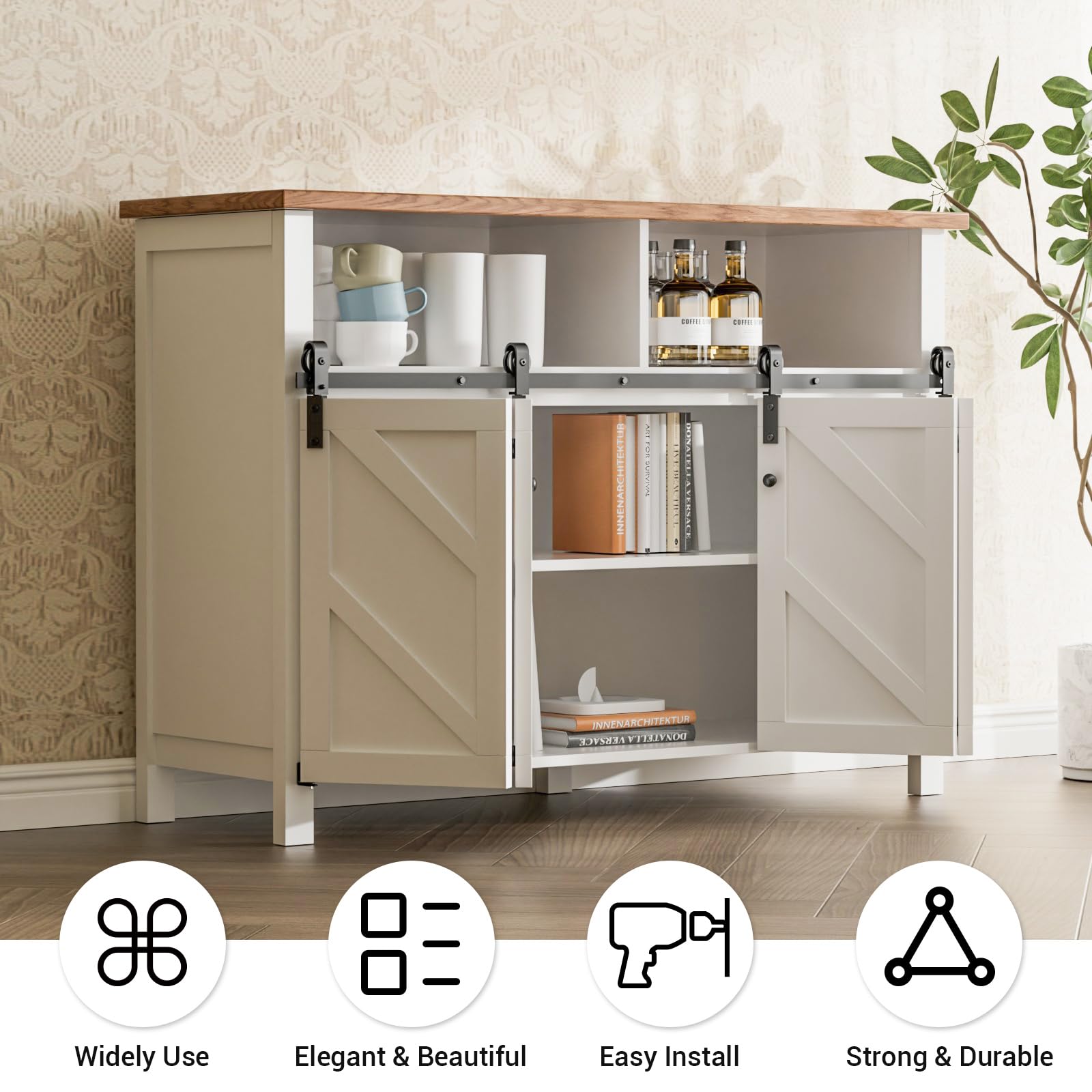 6FT/183CM Mini Schiebetürbeschlag, für Zweitürige Schrank, TV-Ständer, Kleiner Kleiderschrank, Falttür-Beschlagsatz (Keine Schranktüren)