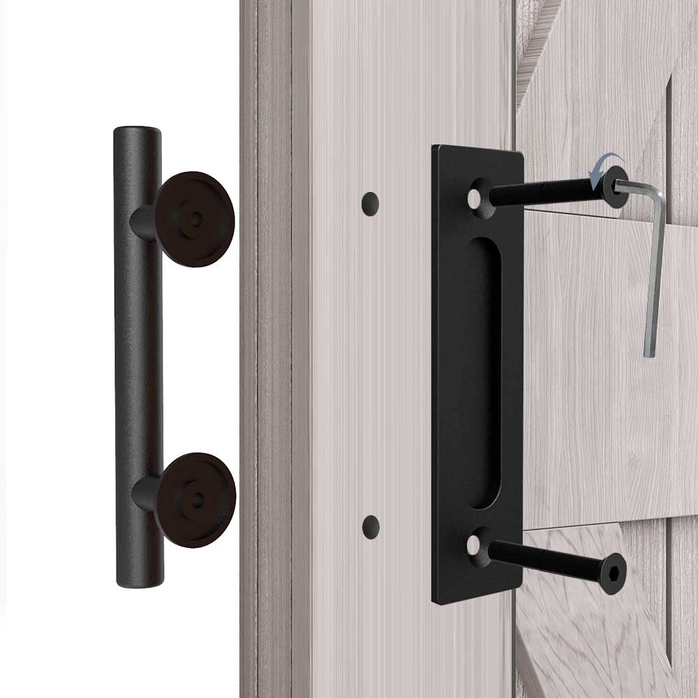 ETIASQSA 24CM Sliding Door Handle Double Sided Embedded Invisible Frosted Black Barn Door Handle and Sliding Barn Door Adjustable Floor Guide