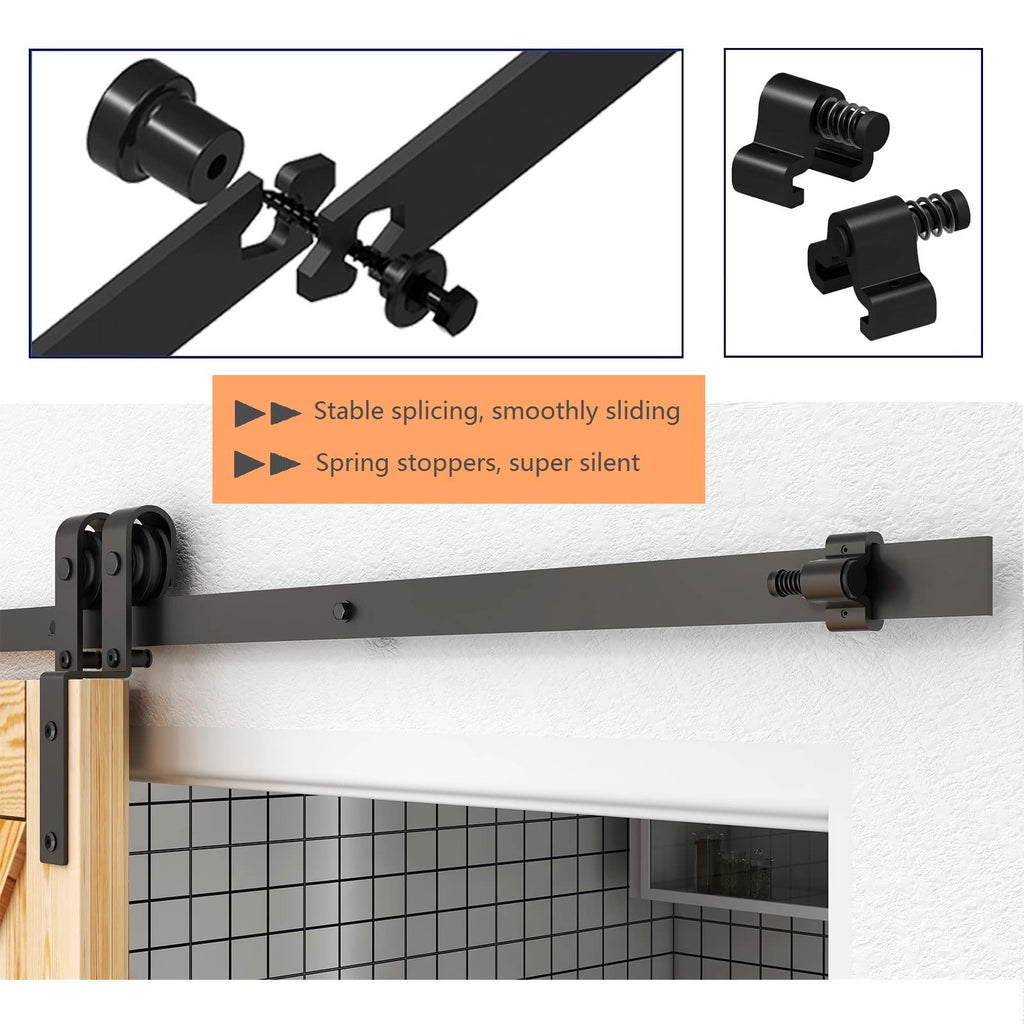 ETIASQSA 6FT/183CM Binario per Porta Scorrevole Kit per Coincide Doppia Porta Barn Bypass Sistema Nero Forma J