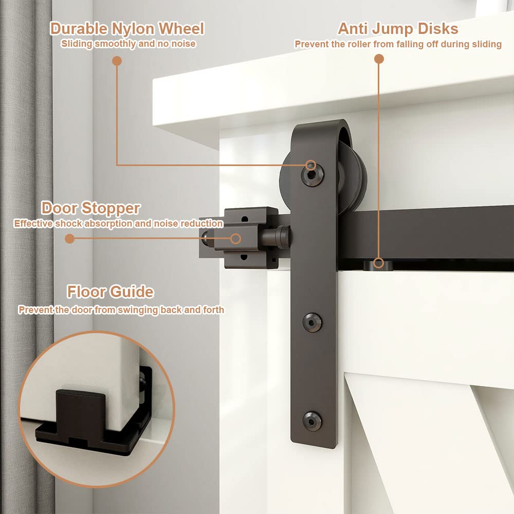 ETIASQSA 152cm/5FT Super Mini Sliding Barn Door Cabinet Hardware Kit for Double Door TV Stands Small Cabinets, J-Shaped Hanger