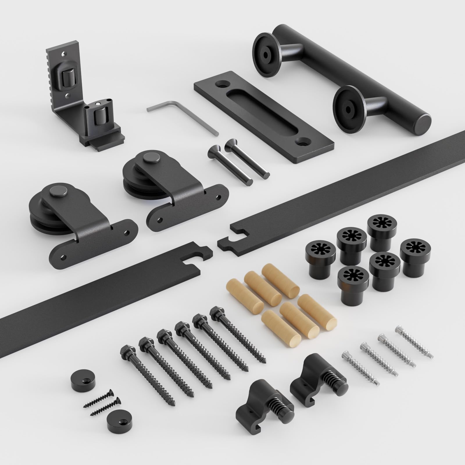 ETIASQSA 182 cm / 6 ft Modern Black Sliding Door System, Complete Set with Aluminium Rail, Wheels, Adjustable Floor Guide, Suitable for Various Rooms